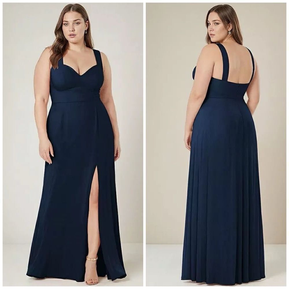 NEW After Six Contoured Wide Strap Sweetheart Maxi Dress in Midnight Navy Sz. 10
